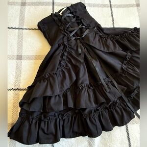 Black Ruffled Lace-Up Baby Doll Dress